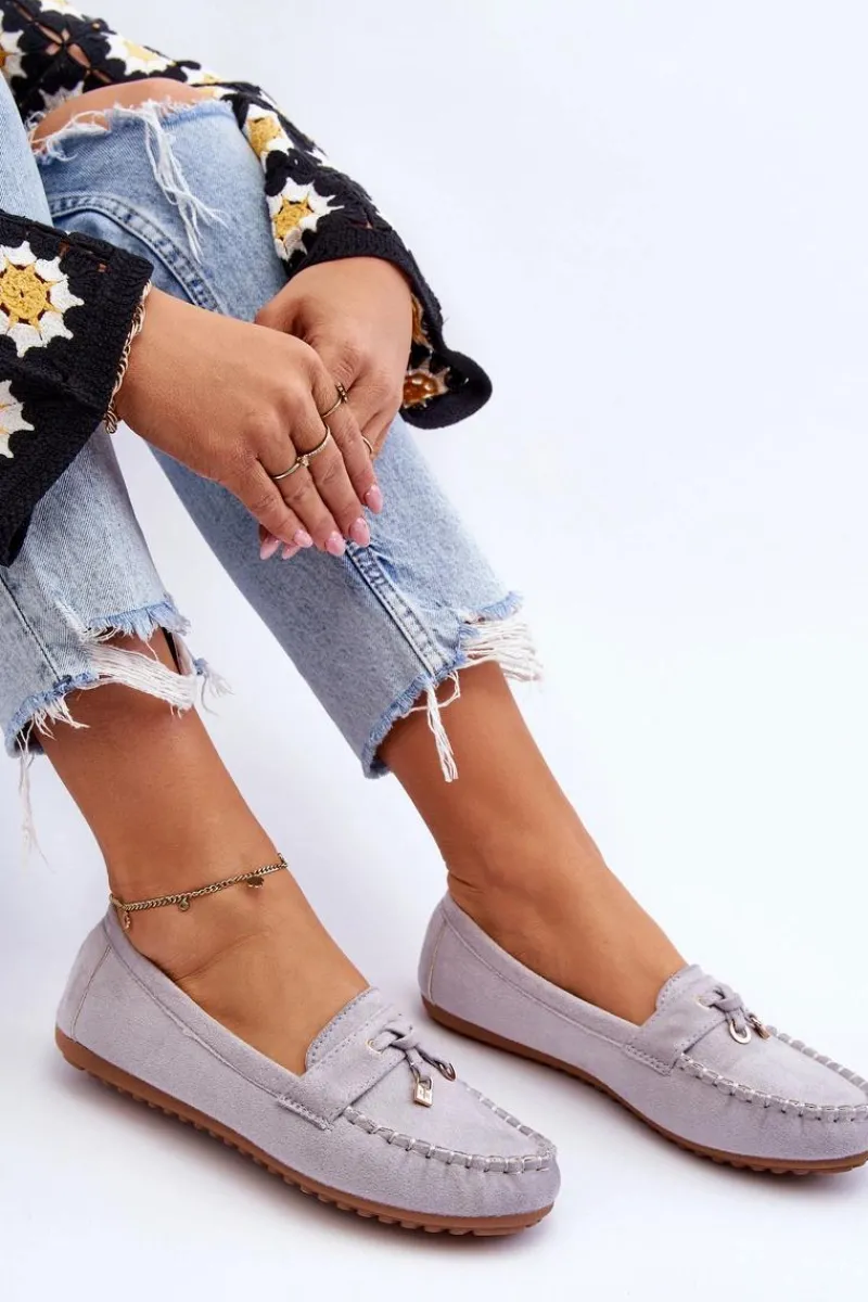 Loafersy Damskie|Mokasyny Damskie Zamszowe>Boto Klasyczne Zamszowe Mokasyny Szare Good Time