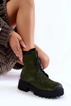 Boto Klasyczne Zamszowe Ocieplane Botki Zielone Lemar Caima