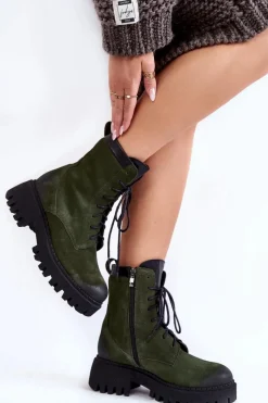 Boto Klasyczne Zamszowe Ocieplane Botki Zielone Lemar Caima