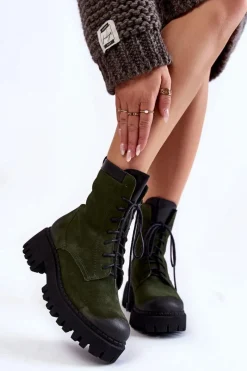 Boto Klasyczne Zamszowe Ocieplane Botki Zielone Lemar Caima