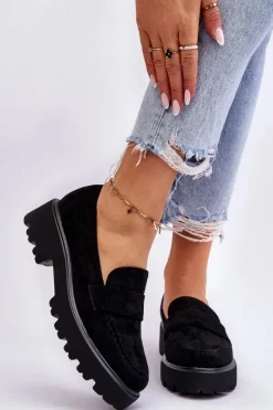 Outlet Klasyczne Zamszowe Półbuty Mokasyny Czarne Corrin Damskie Mokasyny Damskie Zamszowe