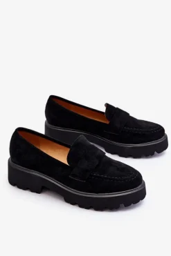 Outlet Klasyczne Zamszowe Półbuty Mokasyny Czarne Corrin Damskie Mokasyny Damskie Zamszowe