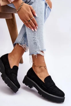 Outlet Klasyczne Zamszowe Półbuty Mokasyny Czarne Corrin Damskie Mokasyny Damskie Zamszowe