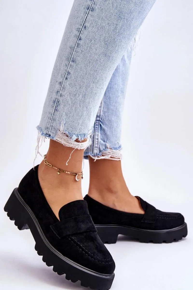 Outlet Klasyczne Zamszowe Półbuty Mokasyny Czarne Corrin Damskie Mokasyny Damskie Zamszowe