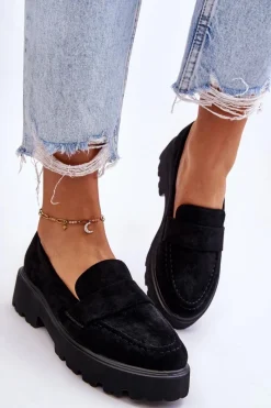 Outlet Klasyczne Zamszowe Półbuty Mokasyny Czarne Corrin Damskie Mokasyny Damskie Zamszowe