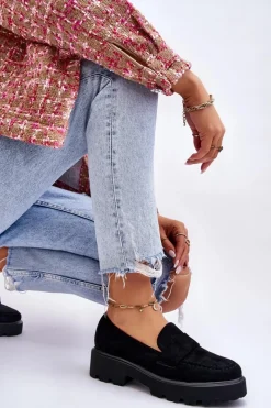 Outlet Klasyczne Zamszowe Półbuty Mokasyny Czarne Corrin Damskie Mokasyny Damskie Zamszowe