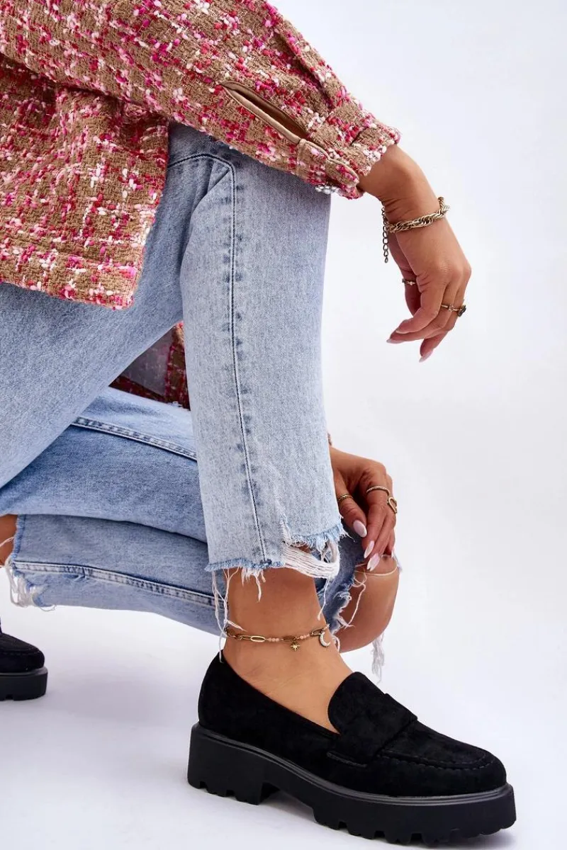 Outlet Klasyczne Zamszowe Półbuty Mokasyny Czarne Corrin Damskie Mokasyny Damskie Zamszowe