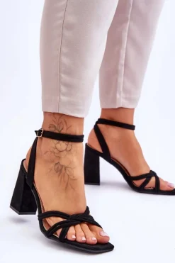 Sandały Na Słupku|Sandały Na Obcasie></noscript>Boto Klasyczne Zamszowe Sandały Na Słupku Czarne Bernett Czarny