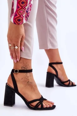 Sandały Na Słupku|Sandały Na Obcasie></noscript>Boto Klasyczne Zamszowe Sandały Na Słupku Czarne Bernett Czarny