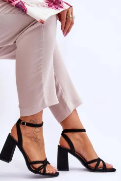 Sandały Na Słupku|Sandały Na Obcasie></noscript>Boto Klasyczne Zamszowe Sandały Na Słupku Czarne Bernett Czarny