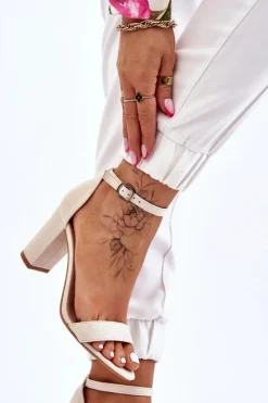 Sandały Na Obcasie>Boto Klasyczne Zamszowe Sandały Na Słupku Jasnobeżowe Amina