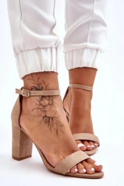 Best Boto Klasyczne Zamszowe Sandały Na Słupku Beżowe Amina