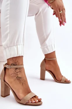 Best Boto Klasyczne Zamszowe Sandały Na Słupku Beżowe Amina