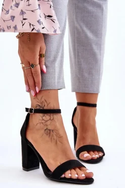 Sale Klasyczne Zamszowe Sandały Na Słupku Czarne Amina Damskie Sandały Na Obcasie