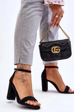 Sale Klasyczne Zamszowe Sandały Na Słupku Czarne Amina Damskie Sandały Na Obcasie