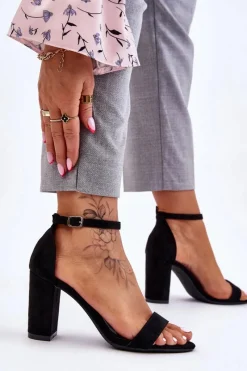 Sale Klasyczne Zamszowe Sandały Na Słupku Czarne Amina Damskie Sandały Na Obcasie