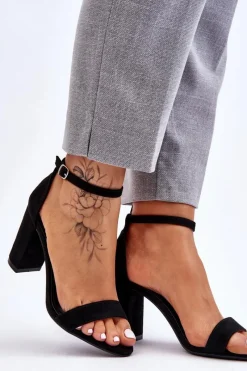 Sale Klasyczne Zamszowe Sandały Na Słupku Czarne Amina Damskie Sandały Na Obcasie