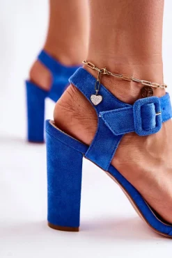 Best Klasyczne Zamszowe Sandały Niebieskie Nelia Damskie Sandały Na Obcasie