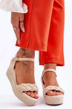 Sandały Na Koturnie>Boto Klasyczne Zamszowe Sandały Na Koturnie Beżowe Denisse