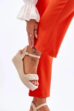 Sandały Na Koturnie>Boto Klasyczne Zamszowe Sandały Na Koturnie Beżowe Denisse