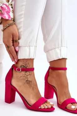 Clearance Boto Klasyczne Zamszowe Sandały Na Słupku Fuksja Amina