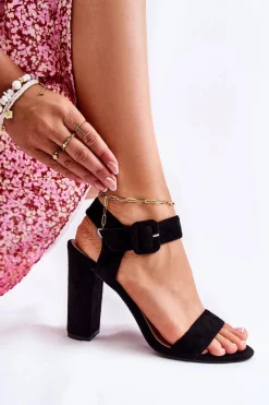 Klasyczne Zamszowe Sandały Czarne Nelia Damskie Sandały Na Obcasie