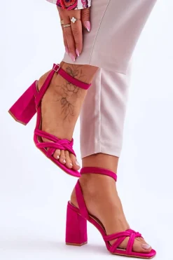 Sandały Na Obcasie>Boto Klasyczne Zamszowe Sandały Na Słupku Fuksja Bernett