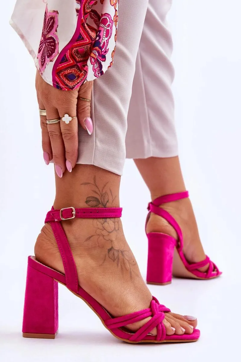 Sandały Na Obcasie>Boto Klasyczne Zamszowe Sandały Na Słupku Fuksja Bernett