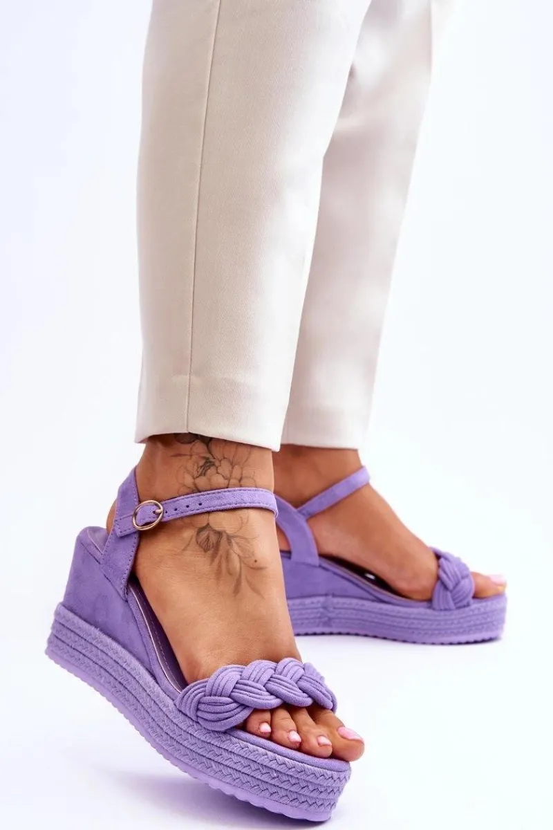 Sale Boto Klasyczne Zamszowe Sandały Na Koturnie Fioletowe Denisse