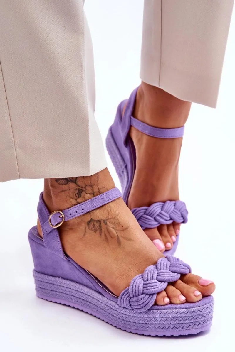 Sale Boto Klasyczne Zamszowe Sandały Na Koturnie Fioletowe Denisse