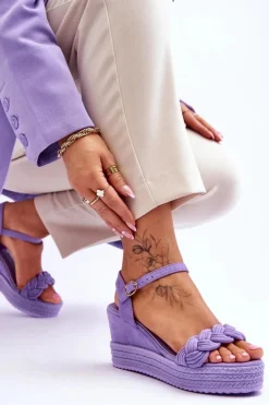 Sale Boto Klasyczne Zamszowe Sandały Na Koturnie Fioletowe Denisse