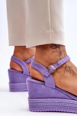 Sale Boto Klasyczne Zamszowe Sandały Na Koturnie Fioletowe Denisse