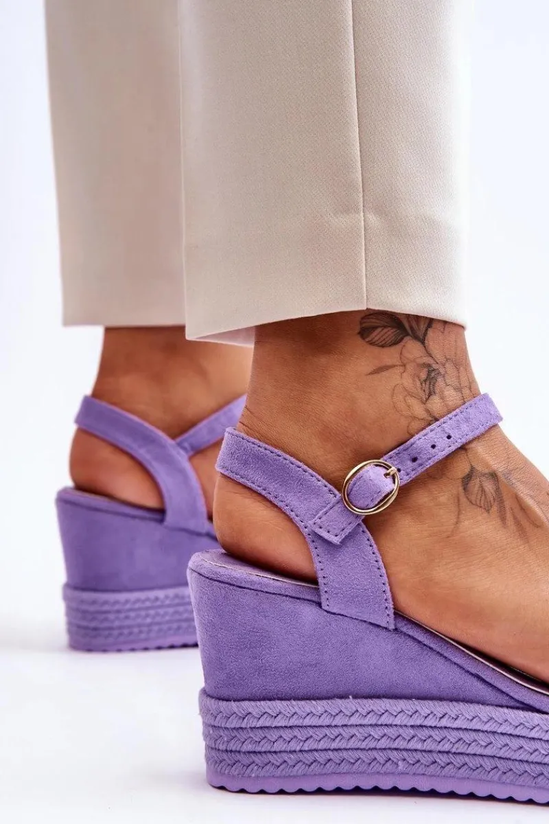 Sale Boto Klasyczne Zamszowe Sandały Na Koturnie Fioletowe Denisse