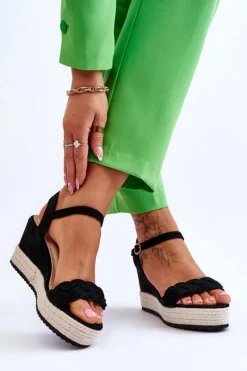 Best Klasyczne Zamszowe Sandały Na Koturnie Czarne Denisse Damskie Sandały Na Koturnie