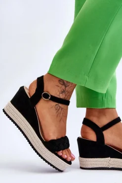 Best Klasyczne Zamszowe Sandały Na Koturnie Czarne Denisse Damskie Sandały Na Koturnie