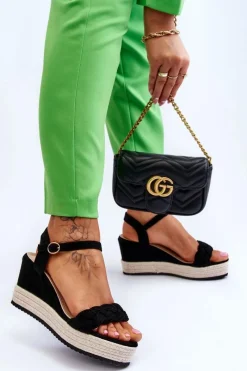 Best Klasyczne Zamszowe Sandały Na Koturnie Czarne Denisse Damskie Sandały Na Koturnie