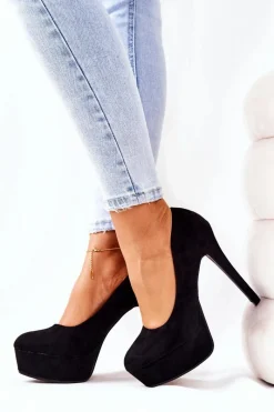 Czółenka Na Platformie|Czółenka Zamszowe>Boto Klasyczne Zamszowe Szpilki Na Platformie Czarne Silly
