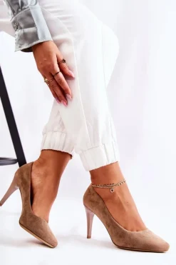 Best Buty Sergio Leone Klasyczne Zamszowe Szpilki Brązowe Magically