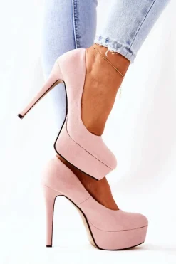 Sale Boto Klasyczne Zamszowe Szpilki Na Platformie Beżowe Silly