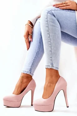 Sale Boto Klasyczne Zamszowe Szpilki Na Platformie Beżowe Silly