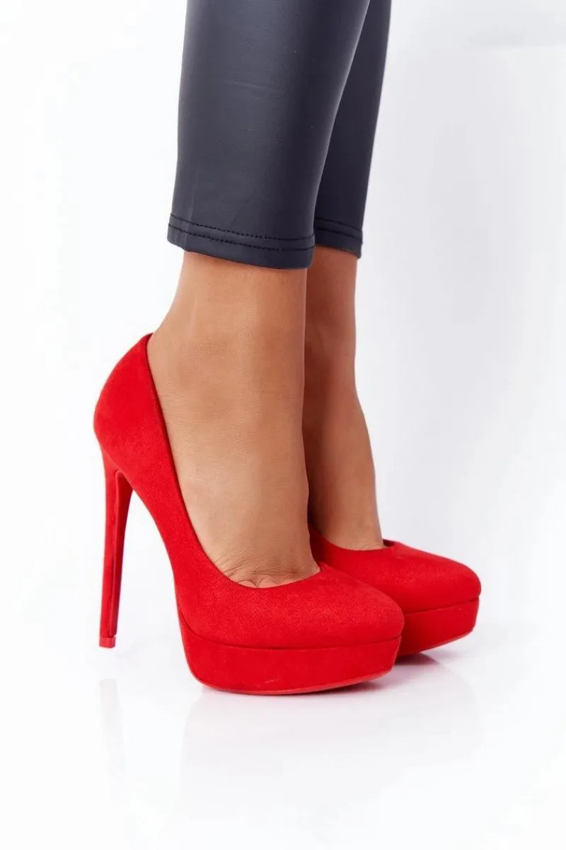 Klasyczne Zamszowe Szpilki Czerwone Margharita Damskie Szpilki Zamszowe