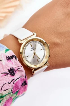 Klasyczny Damski Zegarek Skórzany Biały Zegarki