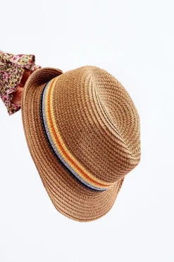 Clearance Klasyczny Dziecięcy Kapelusz Z Kolorowymi Paskami Beżowy Okrycia Głowy