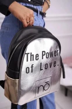 New Nobo Klasyczny Plecak Czarny ze Srebrnym NBAG-I1990-CM20