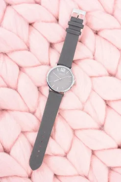 Clearance Ernest Klasyczny Skórzany Ciemnoszary Damski Zegarek