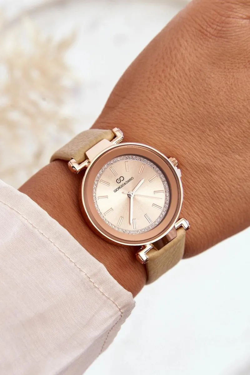 Clearance Giorgio&Dario Klasyczny Skórzany Damski Zegarek Beżowy