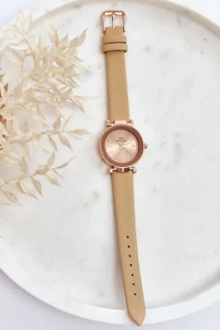 Clearance Giorgio&Dario Klasyczny Skórzany Damski Zegarek Beżowy