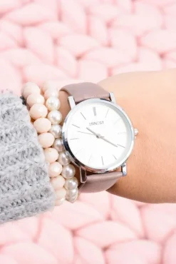 Sale Ernest Klasyczny Skórzany Damski Zegarek Brudny Róż