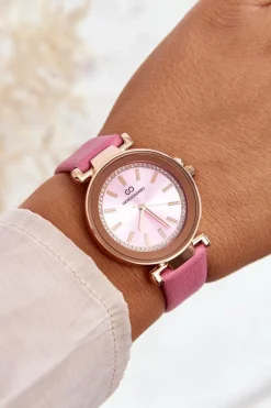 Hot Klasyczny Skórzany Damski Zegarek Różowy Zegarki