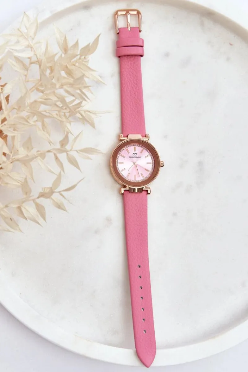 Hot Klasyczny Skórzany Damski Zegarek Różowy Zegarki